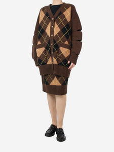 Burberry Brown Argyle knit cardigan and skirt set - size M