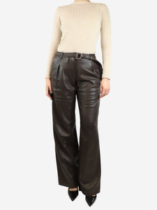 Iro Dark brown belted leather trousers - size UK 8