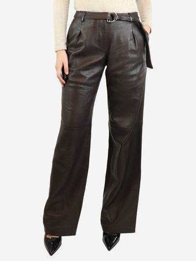 Dark brown belted leather trousers - size UK 8 Trousers Iro 