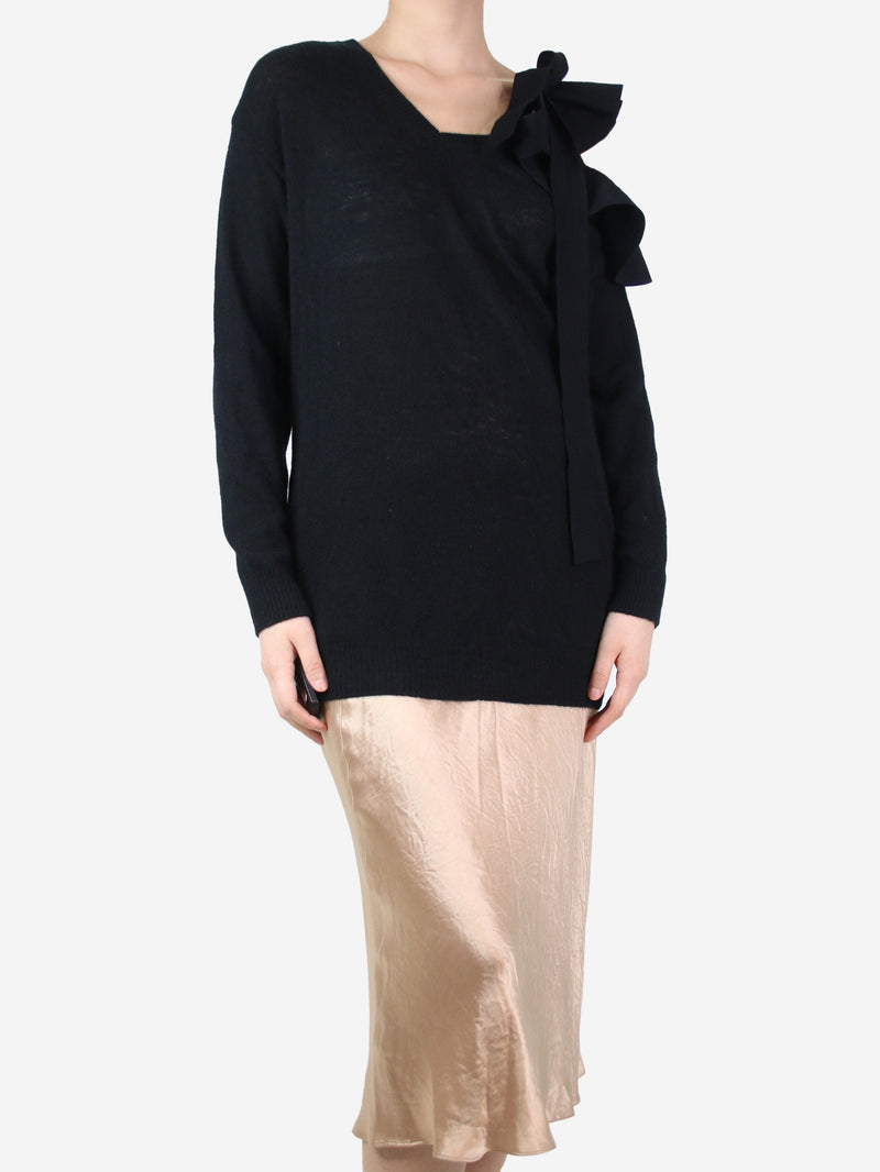 Black v-neck ruffled jumper - size S Knitwear Valentino 