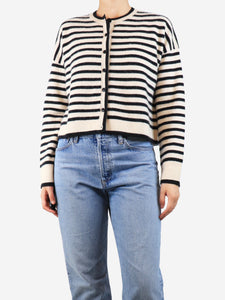 ME+EM Black and cream boiled cashmere striped cardigan - size UK 8