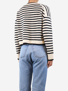 ME+EM Black and cream boiled cashmere striped cardigan - size UK 8