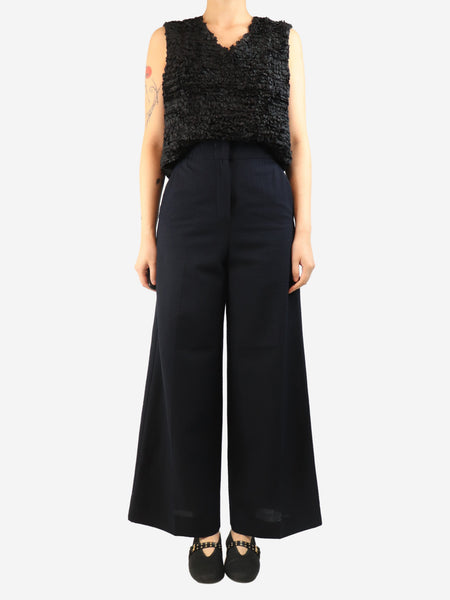 Navy cloque wide-leg trousers - size UK 8 alternate image