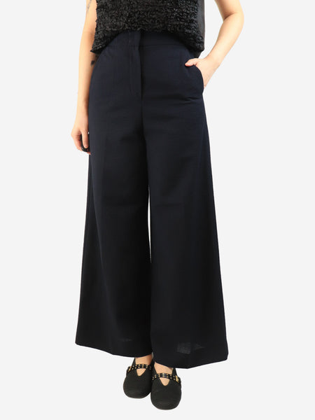 Navy cloque wide-leg trousers - size UK 8 product image