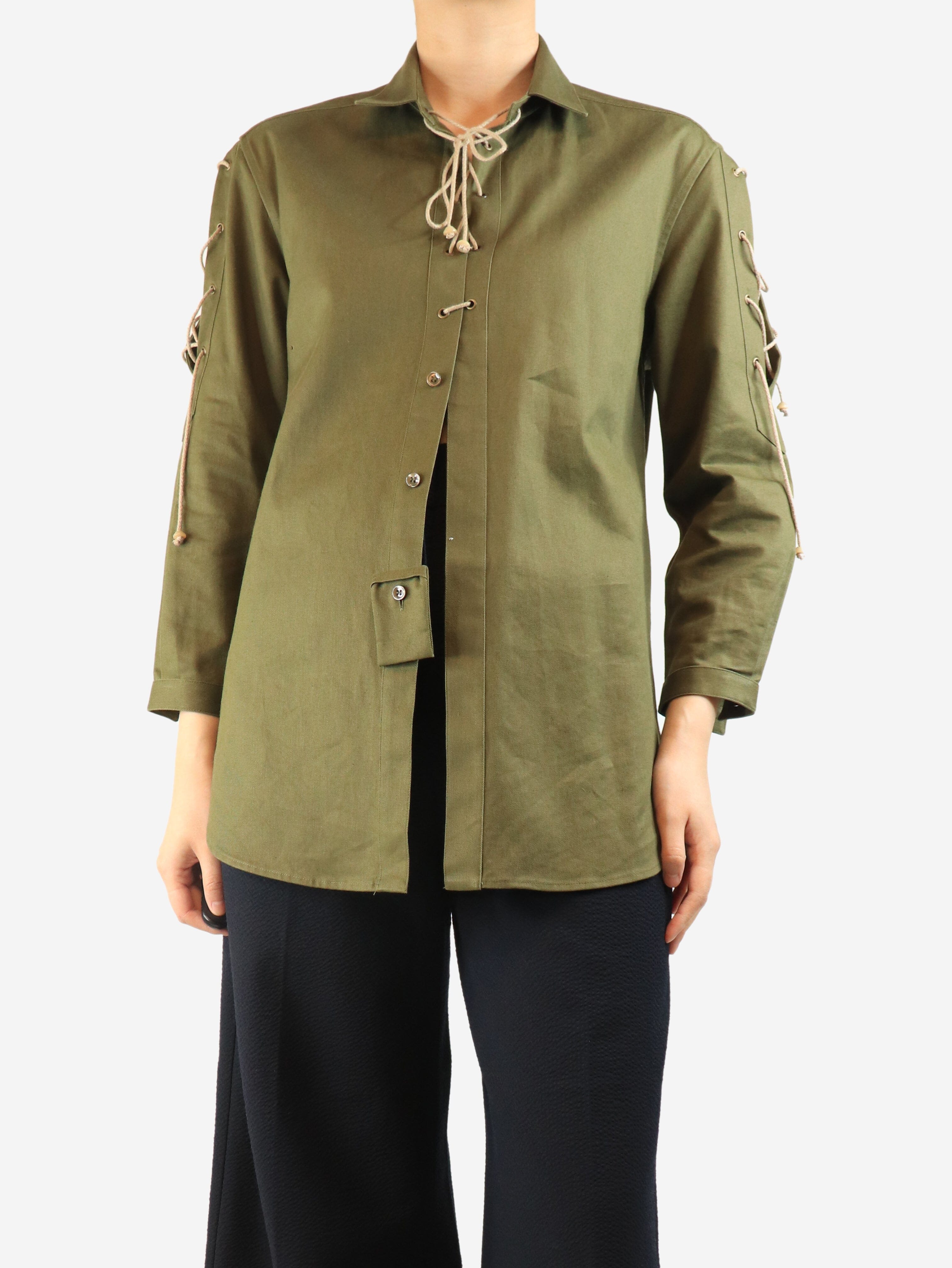 Olive lace-up shirt - size UK 10 Tops Saint Laurent 