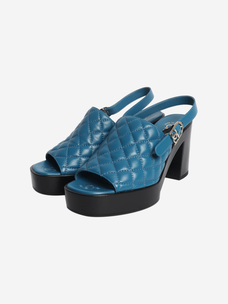 Blue quilted leather platform mules - size EU 38.5