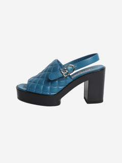Blue quilted leather platform mules - size EU 38.5