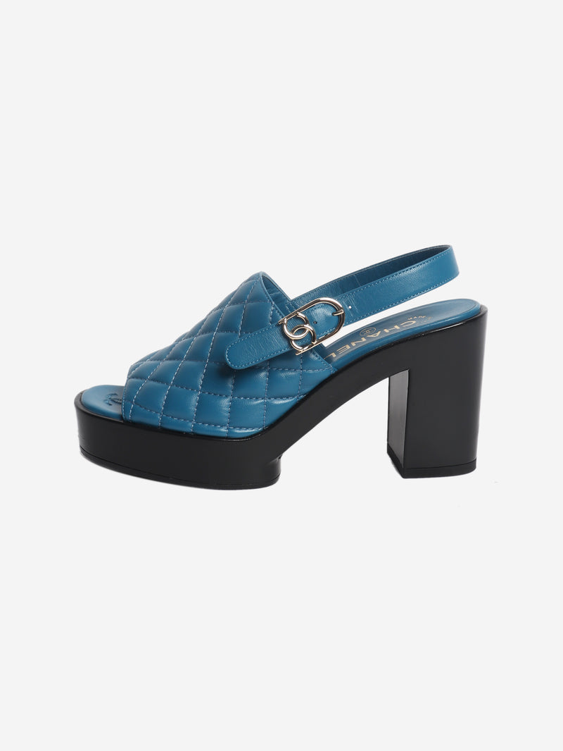 Blue quilted leather platform mules - size EU 38.5