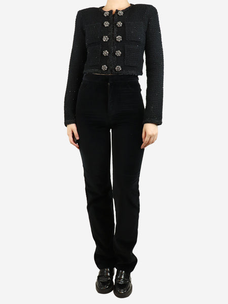 Black velvet straight-leg trousers - size S alternate image