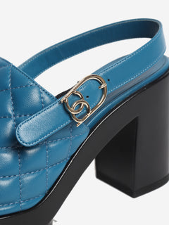 Blue quilted leather platform mules - size EU 38.5