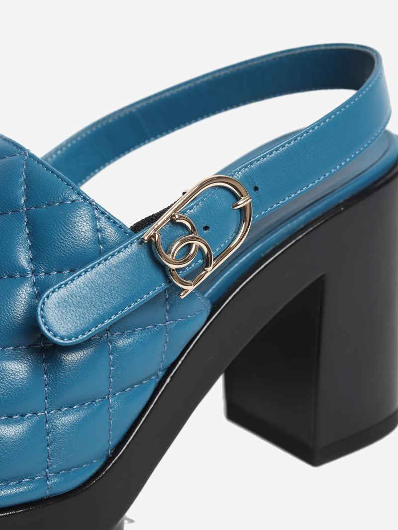 Blue quilted leather platform mules - size EU 38.5
