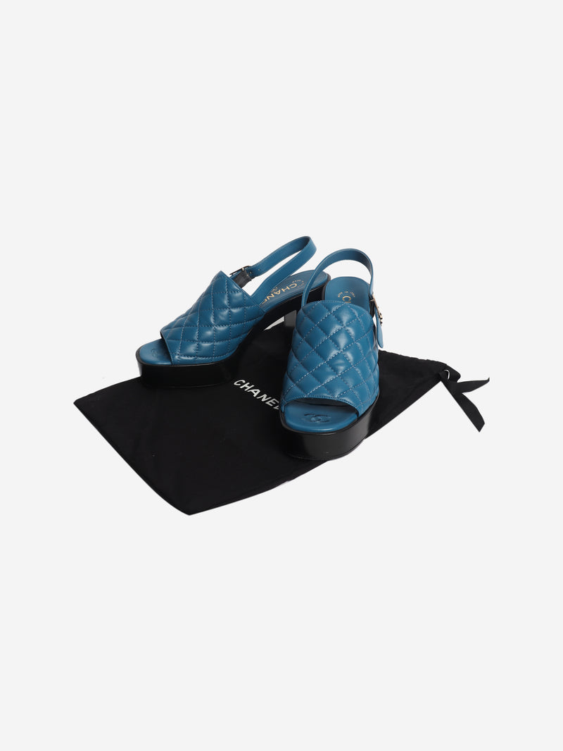 Blue quilted leather platform mules - size EU 38.5
