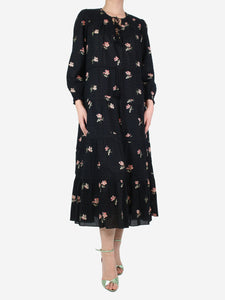 Ulla Johnson Black floral patterned tiered midi dress - size UK 12