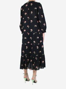 Ulla Johnson Black floral patterned tiered midi dress - size UK 12