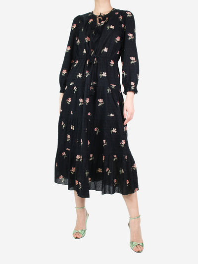 Black floral patterned tiered midi dress - size UK 12 Dresses Ulla Johnson 