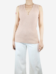 Chanel Pink sleeveless ribbed knit top - size UK 8