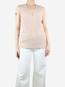 Chanel Pink sleeveless ribbed knit top - size UK 8