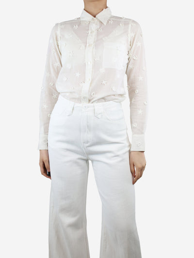 White floral embroidered shirt - size UK 8 Tops Chanel 