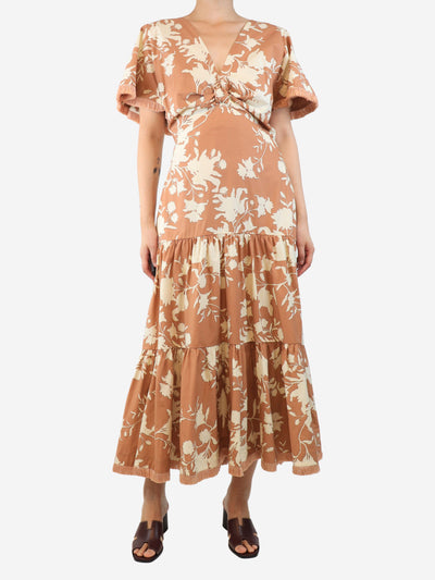 Terracotta floral maxi dress - size UK 12