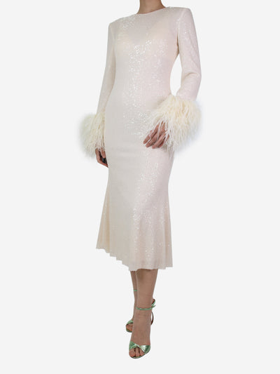 Cream feather-trimmed sequined dress - size UK 10 Dresses self-portrait 