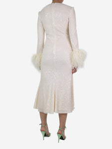 self-portrait Cream feather-trimmed sequined dress - size UK 10