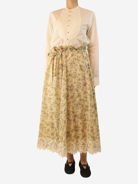 Cream floral lace-trimmed midi skirt - size UK 12 alternate image