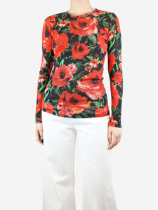 Balmain Red and black floral printed top - size UK 10