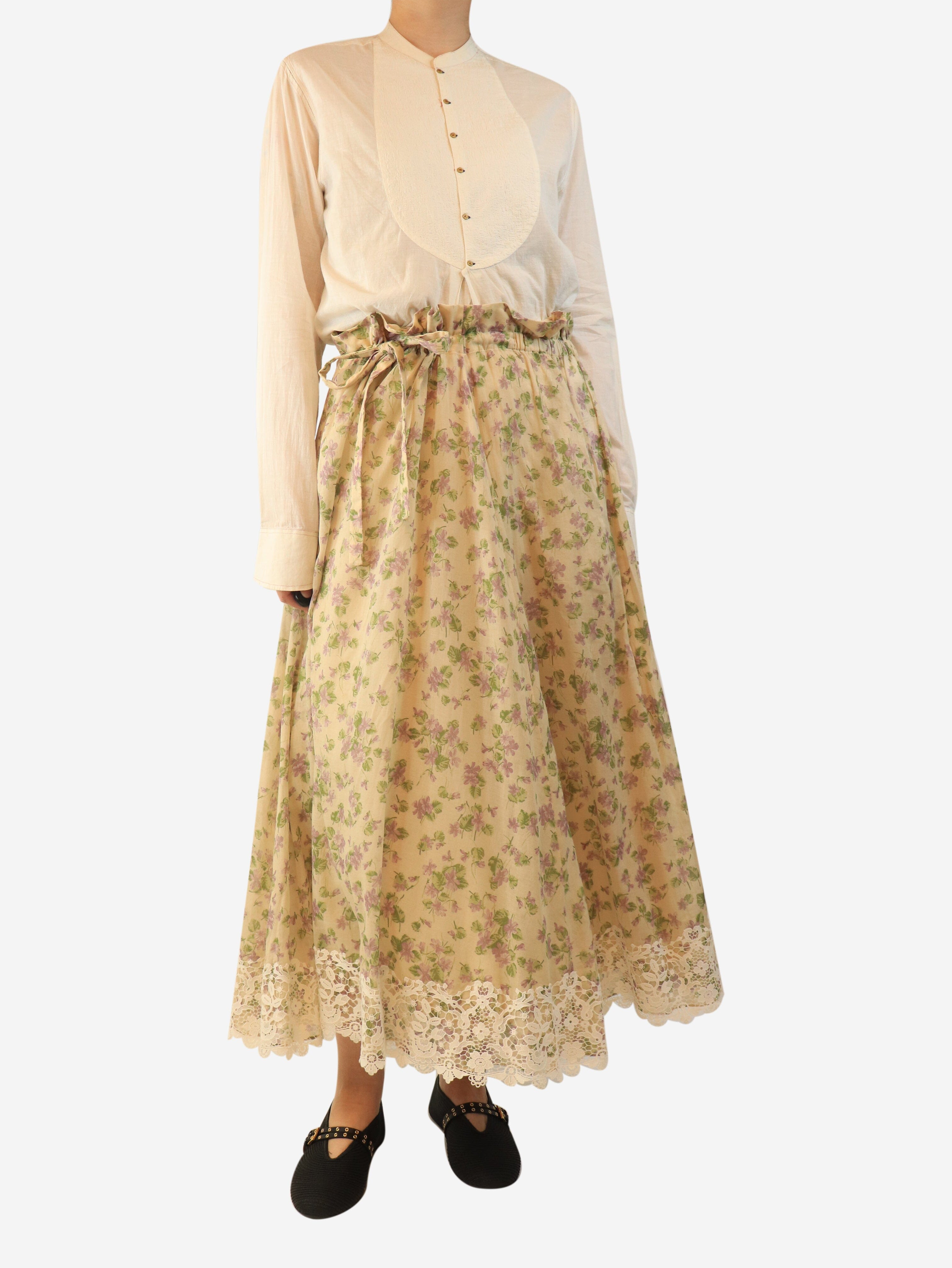 Cream floral lace-trimmed midi skirt - size UK 12 Skirts Dior 