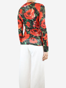 Balmain Red and black floral printed top - size UK 10