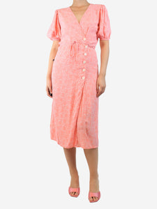 Faithfull The Brand Pink floral button-down wrap dress - size UK 12