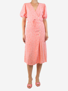 Faithfull The Brand Pink floral button-down wrap dress - size UK 12