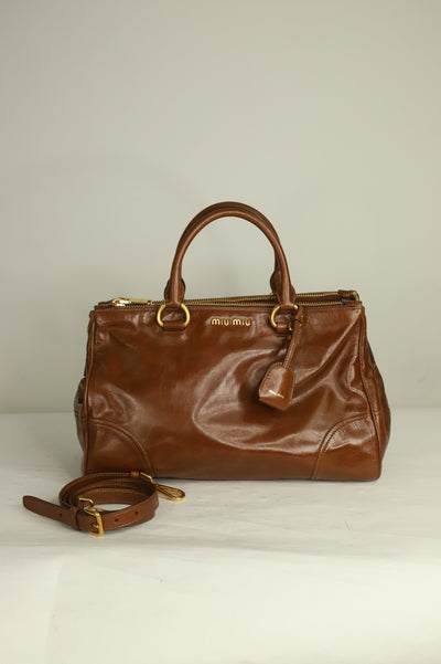 Brown top handle leather bag Cross-body bags Miu Miu 