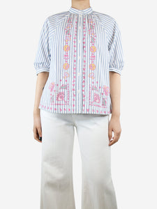 J&M Davidson White embroidered striped blouse - size UK 8