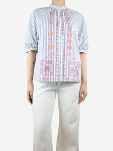 J&M Davidson White embroidered striped blouse - size UK 8