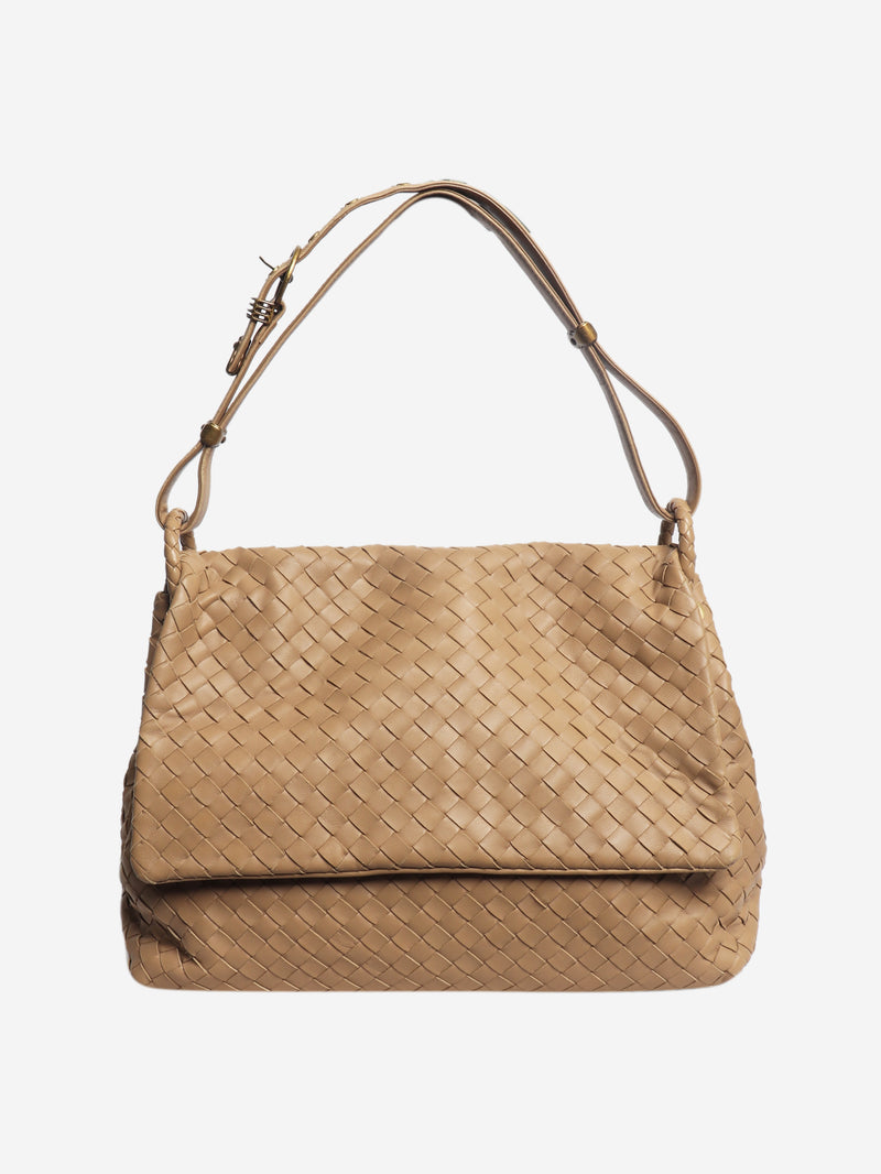 Beige Giorno intrecciato shoulder flap bag