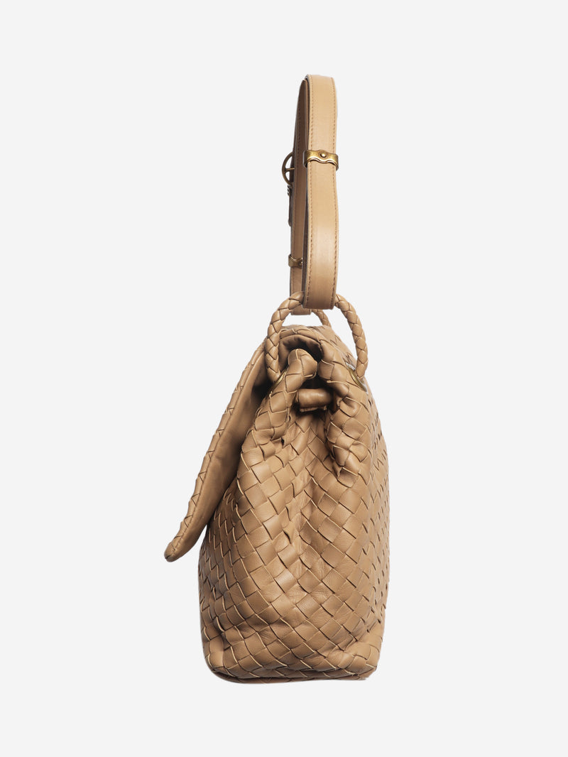 Beige Giorno intrecciato shoulder flap bag