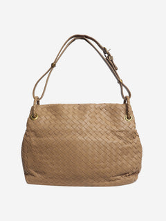 Beige Giorno intrecciato shoulder flap bag