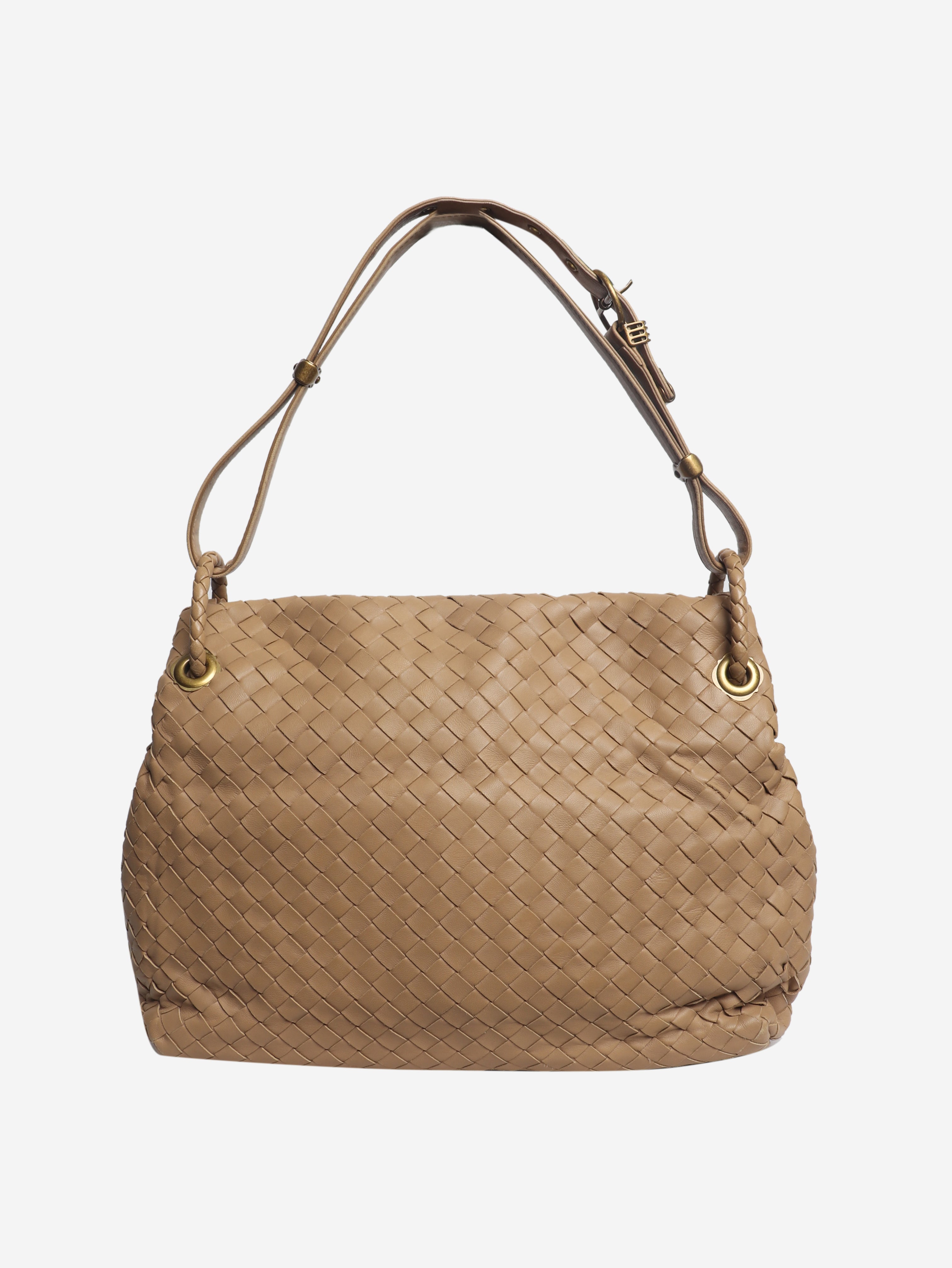 Beige Giorno intrecciato shoulder flap bag