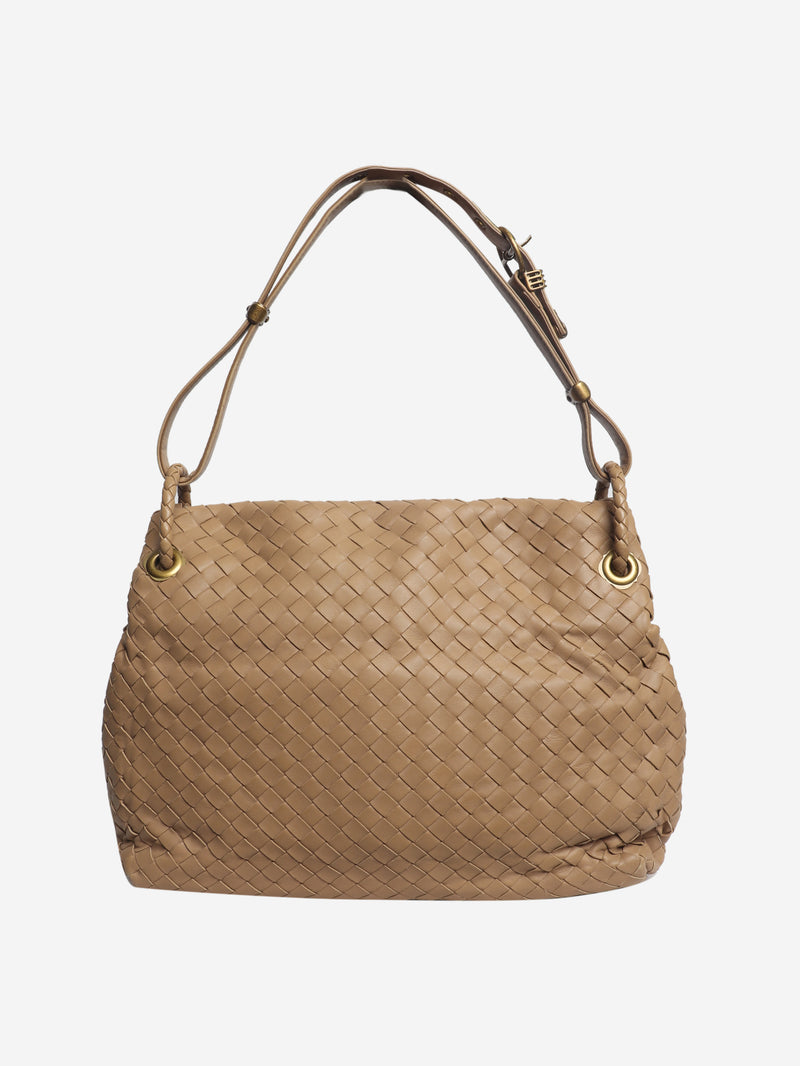 Beige Giorno intrecciato shoulder flap bag
