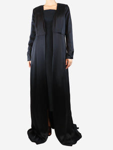 Temperley Black satin wrap maxi dress - size UK 16