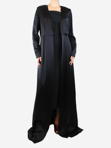 Temperley Black satin wrap maxi dress - size UK 16