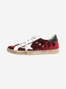 Golden Goose Burgundy velvet printed Super-star trainers - size UK 6