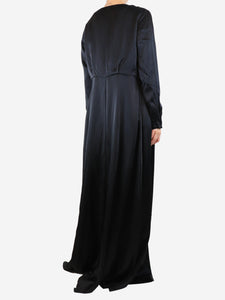 Temperley Black satin wrap maxi dress - size UK 16