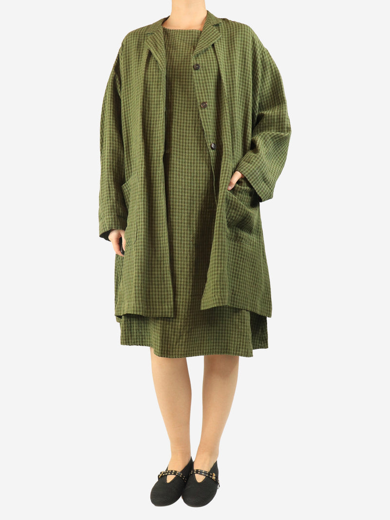 Green gingham midi dress and coat set - size S Sets Apuntob 