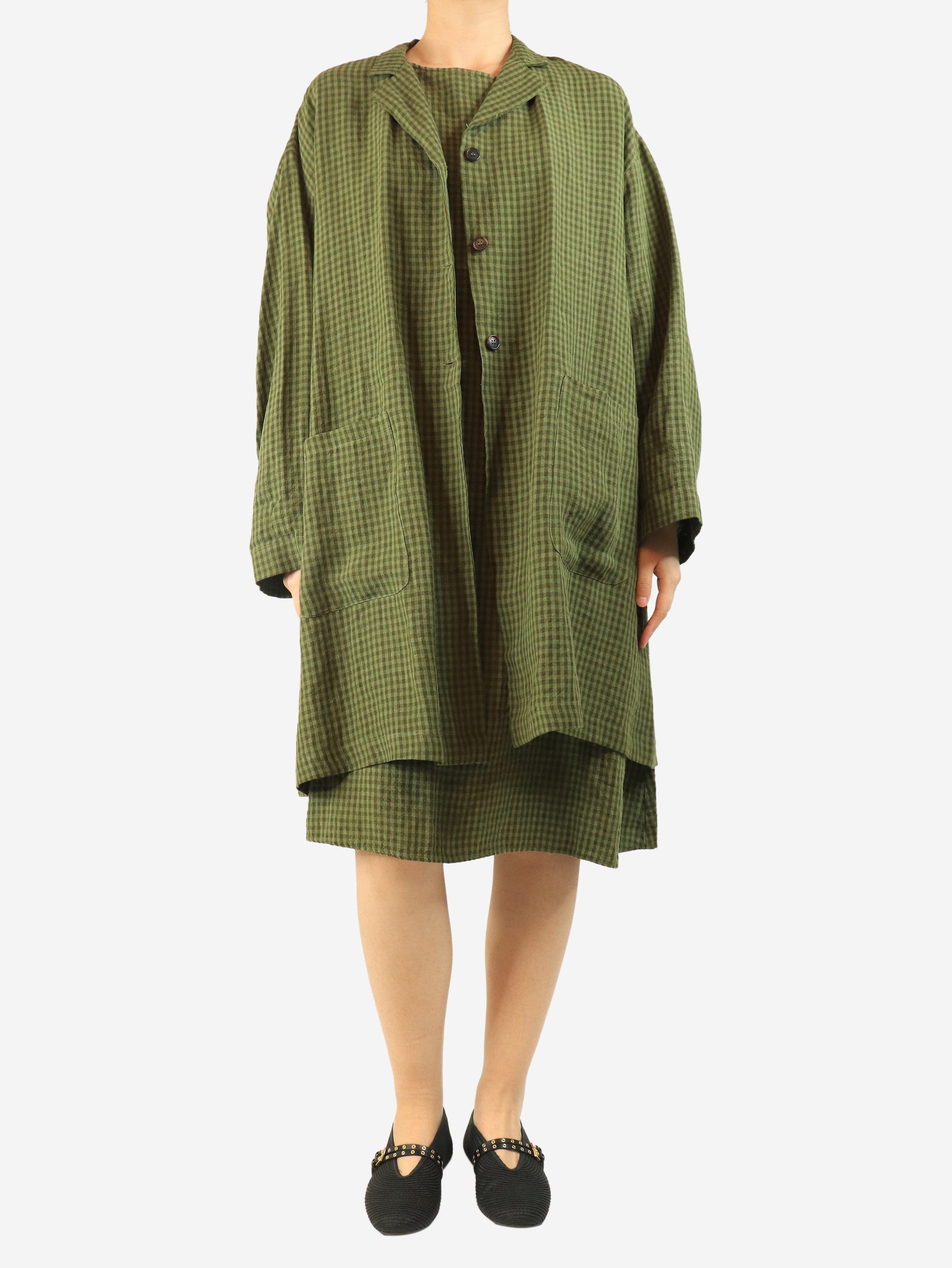 Green gingham midi dress and coat set - size S Sets Apuntob 