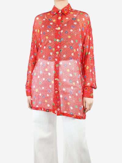 Red button-up net shirt - size UK 6 Tops Versace 