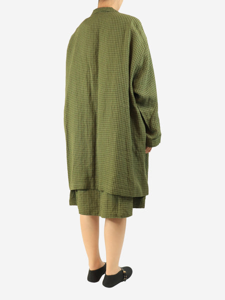 Green gingham midi dress and coat set - size S alternate image