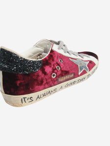 Golden Goose Burgundy velvet printed Super-star trainers - size UK 6