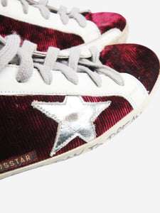 Golden Goose Burgundy velvet printed Super-star trainers - size UK 6