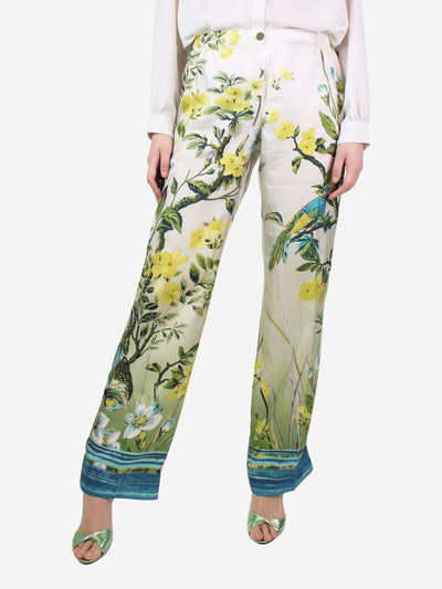 Green silk floral printed trousers - size M Trousers For Restless Sleepers 